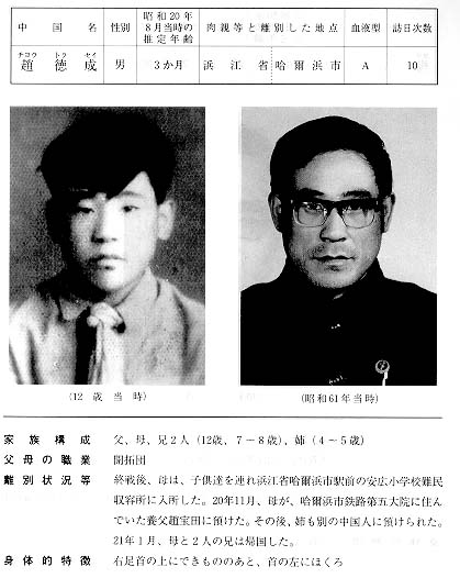 中国残留日本人孤児公開名簿 10 趙 徳成 中国残留日本人孤児公開名簿 10 趙 徳成
