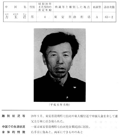 中国残留日本人孤児公開吊簿 63-2 方 玉君